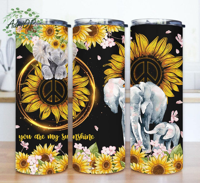 You are My Sunshine Tumbler Template, Elephant 20oz Skinny Tumbler, Sunflowers Tumbler Wrap, Elephant Sublimation Design for Straight, Digital Download Sublimation AdriOP 