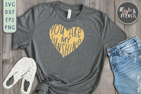 You are My Sunshine Valentine Heart SVG - SVG, DXF, EPS, PNG SVG Style and Stencil 