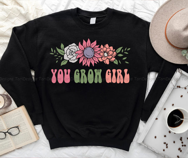 You Grow Girl Sublimation Design, Retro Inspirational Png, Inspirational Png, Positive Quotes, Mental Health Png, Motivational Png Sublimation ToriDesigns 