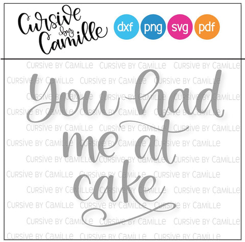 You Had Me at Cake Cut File SVG Cursive by Camille 