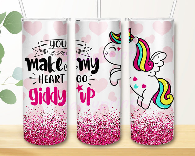 You Make My Heart Go Giddy Up Design Png, Unicorn 20oz Skinny Tumbler, Valentines Day Tumbler Wrap, Valentines Glitter Tumbler Wap, Love Quote Tumbler Template, Instant Download Sublimation sassyprint 