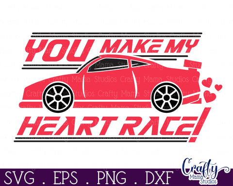 You Make My Heart Race Svg | Kids Race Car Valentine Svg SVG Crafty Mama Studios 