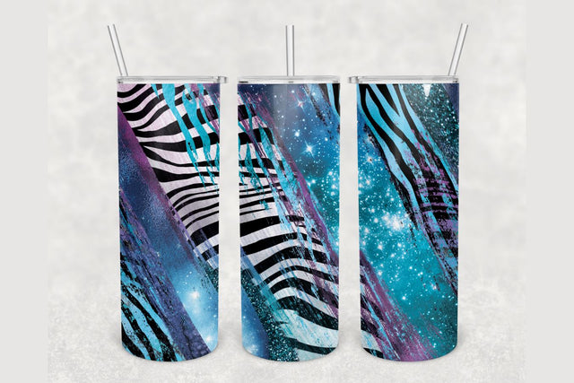Zebra Blue Glitter Brush Tumbler sublimation design 20 oz skinny tumbler wrap Sublimation BambinaCreations 