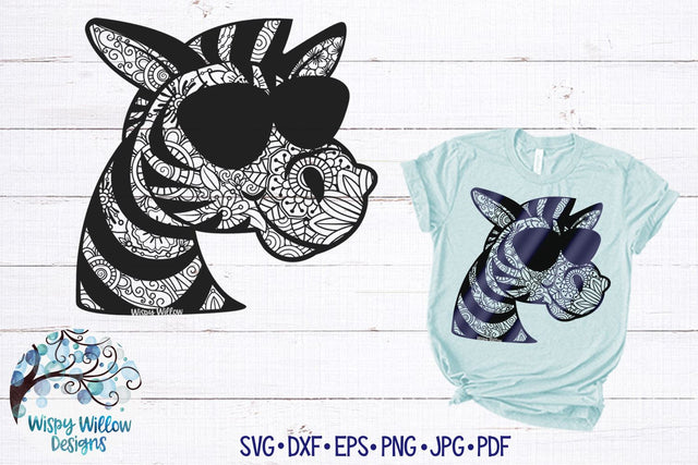 Zebra Zentangle with Sunglasses SVG SVG Wispy Willow Designs 