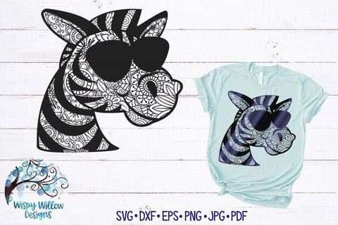Zebra Zentangle with Sunglasses SVG SVG Wispy Willow Designs 