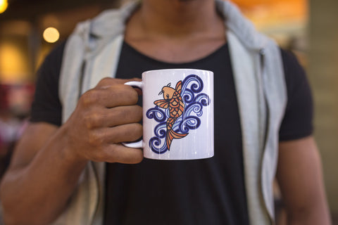 Zen Doodle Gouache Painted Koi Fish PNG Sublimation Angel on Empire 