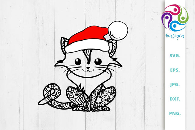 Zen Tangle Cat With Christmas Hat Svg File SVG Sintegra 