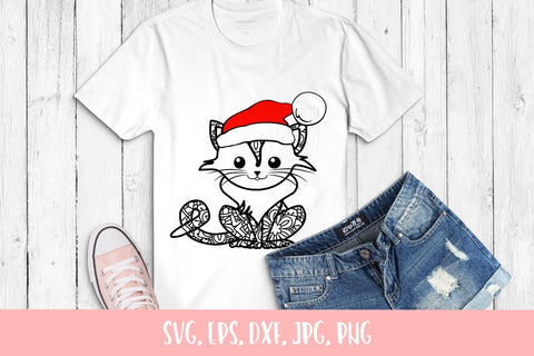 Zen Tangle Cat With Christmas Hat Svg File SVG Sintegra 