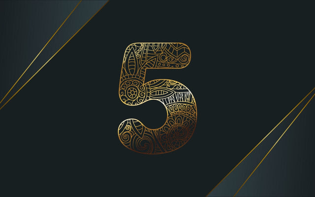 Zentangle 5 number. Mandala Ornamental Five designs with a golden color. SVG naemmiah021 