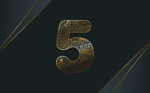 Zentangle 5 number. Mandala Ornamental Five designs with a golden color. SVG naemmiah021 