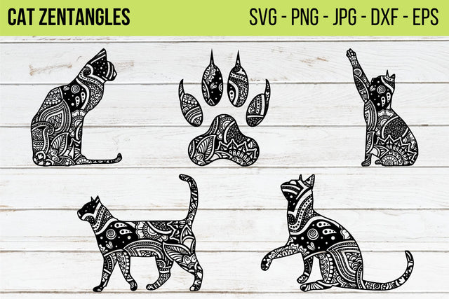Zentangle Cat SVGs. Silhouette, Mandala Cat Design, Paw Mandala SVG, DXFs, EPSs and PNGs. Best for Sublimation and Digital Print. SVG NextArtWorks 