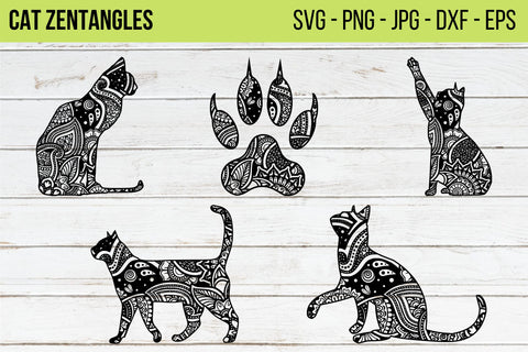 Zentangle Cat SVGs. Silhouette, Mandala Cat Design, Paw Mandala SVG, DXFs, EPSs and PNGs. Best for Sublimation and Digital Print. SVG NextArtWorks 