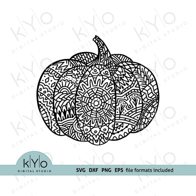 Zentangle Mandala Pumpkin svg png dxf eps files SVG kYo Digital Studio 
