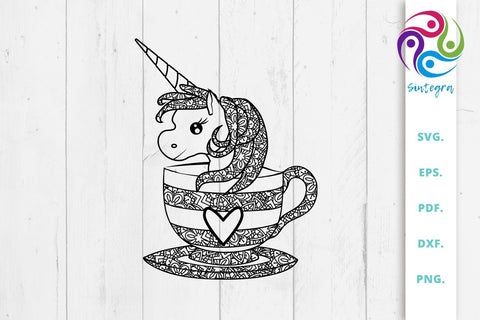 Zentangle Unicorn In A Cup Svg File SVG Sintegra 