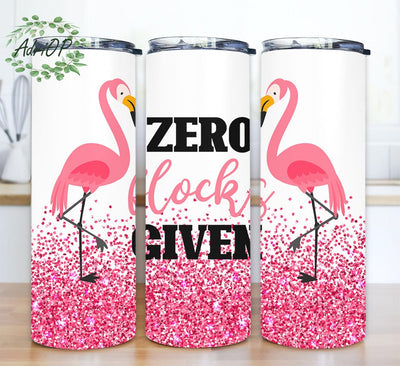 Zero Flocks Given Flamingo Glitter Pink Gold 20oz Skinny Tumbler Png, Pink Flamingo Tumbler, Pink Glitter Tumbler, Gift for Flamingo Lover Sublimation AdriOP 