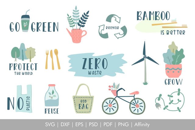 Zero Waste Lifestyle SVG Illustrations Set SVG Arts By Naty 