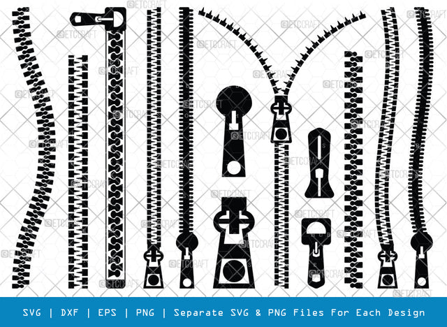 Zipper SVG Bundle, Zipper Silhouette, Black Zipper Svg, Zipperstop Svg, Open Zipper Svg, Zipper Pattern Svg, Zip Puller Svg, Zipper Bundle SVG ETC Craft 