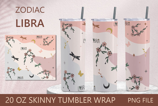 Zodiac 20 oz skinny tumbler wrap, Flower horoscope libra sublimation Sublimation AnastasiyaArtDesign 