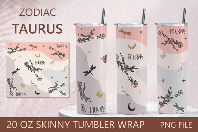 Zodiac 20 oz skinny tumbler wrap, Flower taurus png, Horoscope tumbler Sublimation AnastasiyaArtDesign 