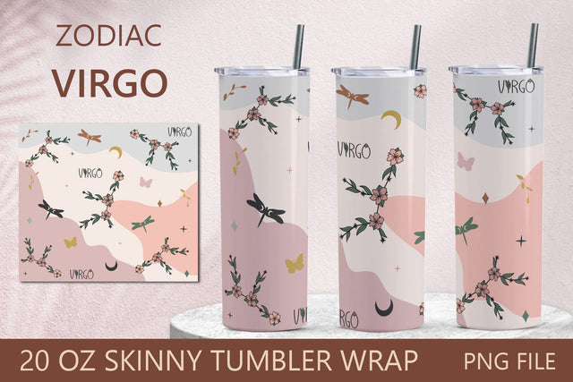 Zodiac 20 oz skinny tumbler wrap, Flower virgo constellation png Sublimation AnastasiyaArtDesign 