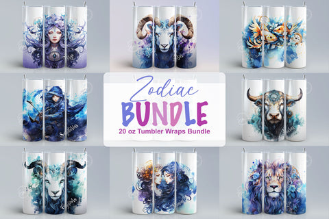 Zodiac Bundle 20 oz Skinny Tumbler Sublimation Design, Watercolor, Celestial, Constellations, Straight Tumbler Wrap PNG, Digital Download Sublimation Syre Digital Creations 
