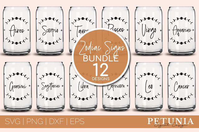 Zodiac Can Glass Wrap | Can Glass Wrap Bundle SVG Petunia Digital Design 