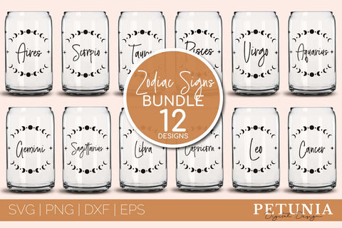 Zodiac Can Glass Wrap | Can Glass Wrap Bundle SVG Petunia Digital Design 