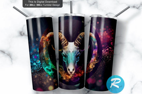 Zodiac Capricorn skull Round 20 oz / 30 oz Tumbler PNG Sublimation Regulrcrative 