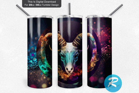 Zodiac Capricorn skull Round 20 oz / 30 oz Tumbler PNG Sublimation Regulrcrative 