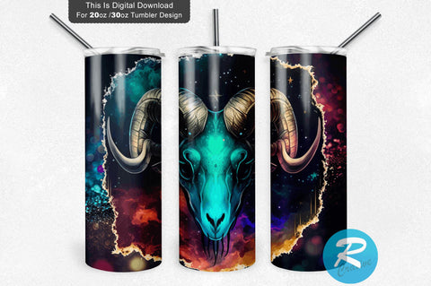 Zodiac Capricorn skull Round Star Sign Galaxy 20 oz / 30 oz Tumbler PNG Sublimation Regulrcrative 