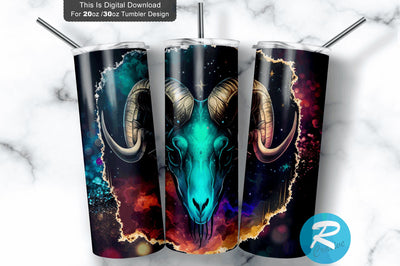 Zodiac Capricorn skull Round Star Sign Galaxy 20 oz / 30 oz Tumbler PNG Sublimation Regulrcrative 