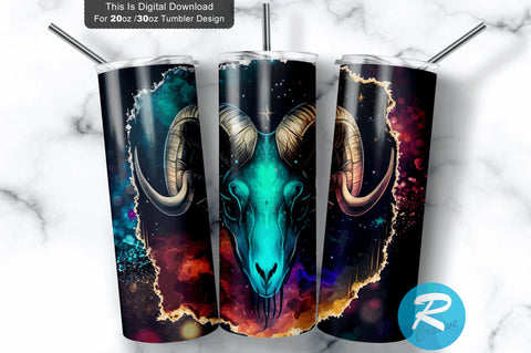 Zodiac Capricorn skull Round Star Sign Galaxy 20 oz / 30 oz Tumbler PNG Sublimation Regulrcrative 