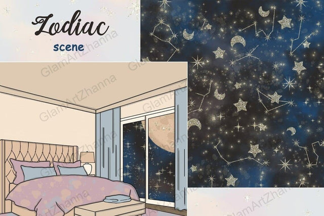 Zodiac Constellation Map | Bedroom Clipart Illustration SVG GlamArtZhanna 