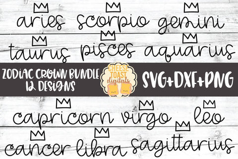 Zodiac Crown Bundle - 12 Designs - SVG PNG DXF Cut Files SVG Cheese Toast Digitals 