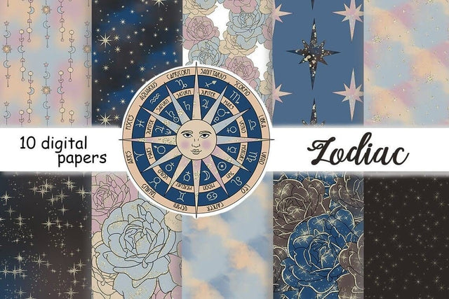 Zodiac Digital Paper | Stars Scrapbook Paper Digital Pattern GlamArtZhanna 