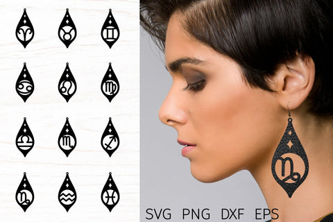 Zodiac earring svg bundle, Faux leather earring template SVG Digital Rainbow Shop 