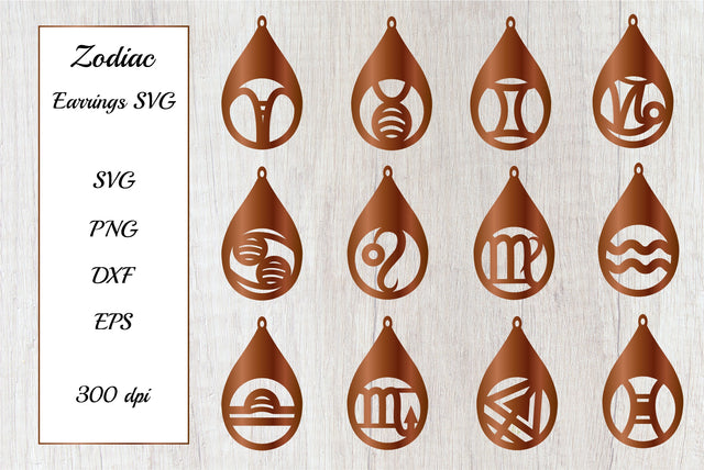 Zodiac Earrings SVG. Earrings Template. Astrology SVG Bundle SVG Olga Terlyanskaya 