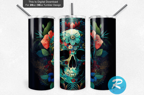 Zodiac Floral Human Skull 20 oz / 30 oz Tumbler PNG Sublimation Regulrcrative 