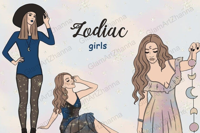 Zodiac Girl Clipart | Celestial Illustration SVG GlamArtZhanna 