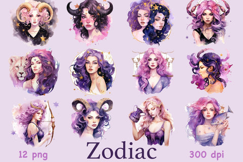 Zodiac Girls Clipart | Astrological Signs SVG GlamArtZhanna 