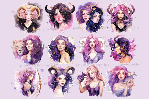 Zodiac Girls Clipart | Astrological Signs SVG GlamArtZhanna 