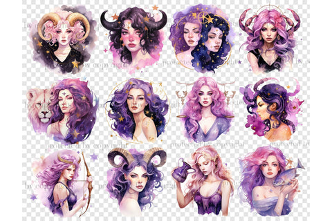 Zodiac Girls Clipart | Astrological Signs SVG GlamArtZhanna 