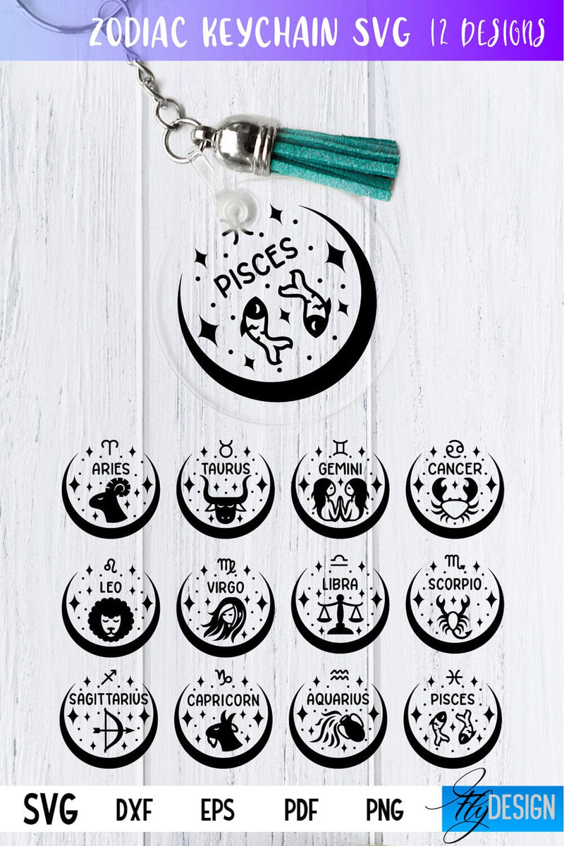 Zodiac Keychain Svg | Keychain Design | Astrology Svg SVG Fly Design 