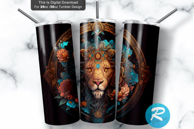 Zodiac Leo Round floral 20 oz / 30 oz Tumbler PNG Sublimation Regulrcrative 