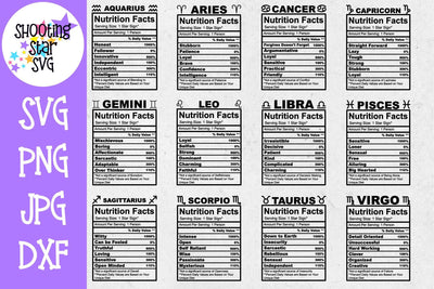 Zodiac Nutrition Facts Bundle SVG ShootingStarSVG 