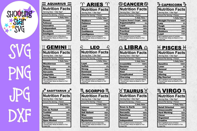 Zodiac Nutrition Facts Bundle SVG ShootingStarSVG 