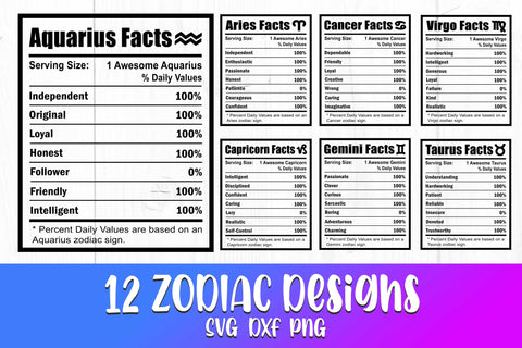 Zodiac Nutrition Fact Svg Bundle, Zodiac Svg Bundle - So Fontsy