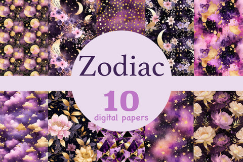 Zodiac Seamless Pattern | Galaxy Background Digital Pattern GlamArtZhanna 