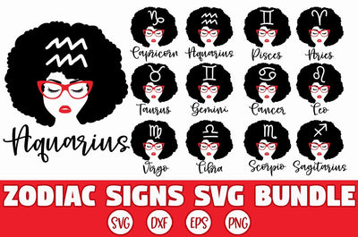 Zodiac Sign Afro Black Woman SVG Bundle SVG Freeling Design House 