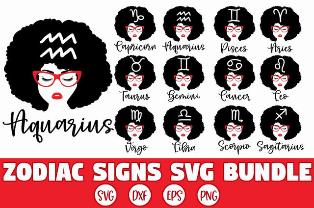 Zodiac Sign Afro Black Woman SVG Bundle SVG Freeling Design House 